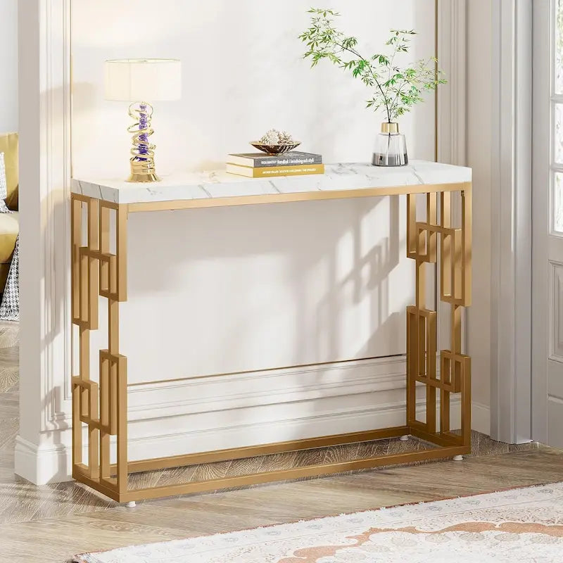 Table console, Tables de canapé modernes en faux marbre blanc pour le salon