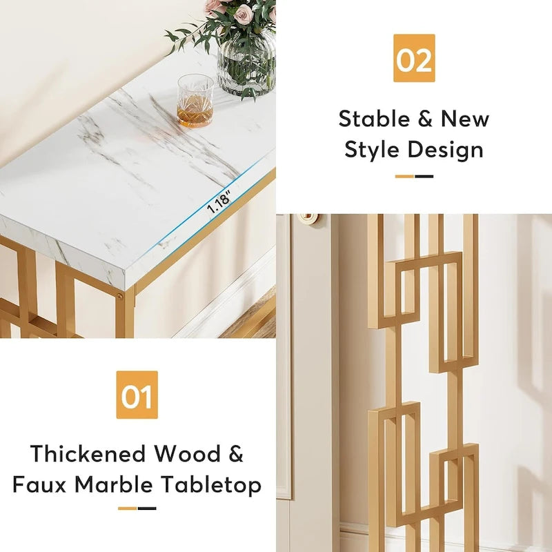 Console Table, White Faux Marble Modern Sofa Tables for Living Room – product view