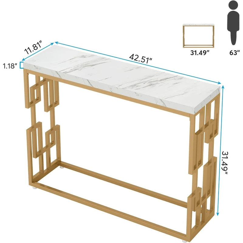 Console Table, White Faux Marble Modern Sofa Tables for Living Room – product view