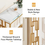 Console Table, White Faux Marble Modern Sofa Tables for Living Room – product view