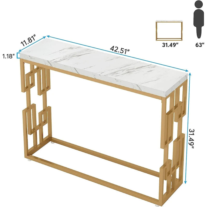 Console Table, White Faux Marble Modern Sofa Tables for Living Room – product view