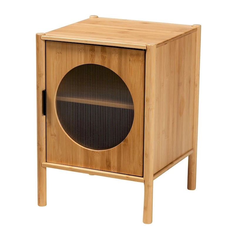 Table d'appoint à 1 porte en bambou naturel, style Mid-Century