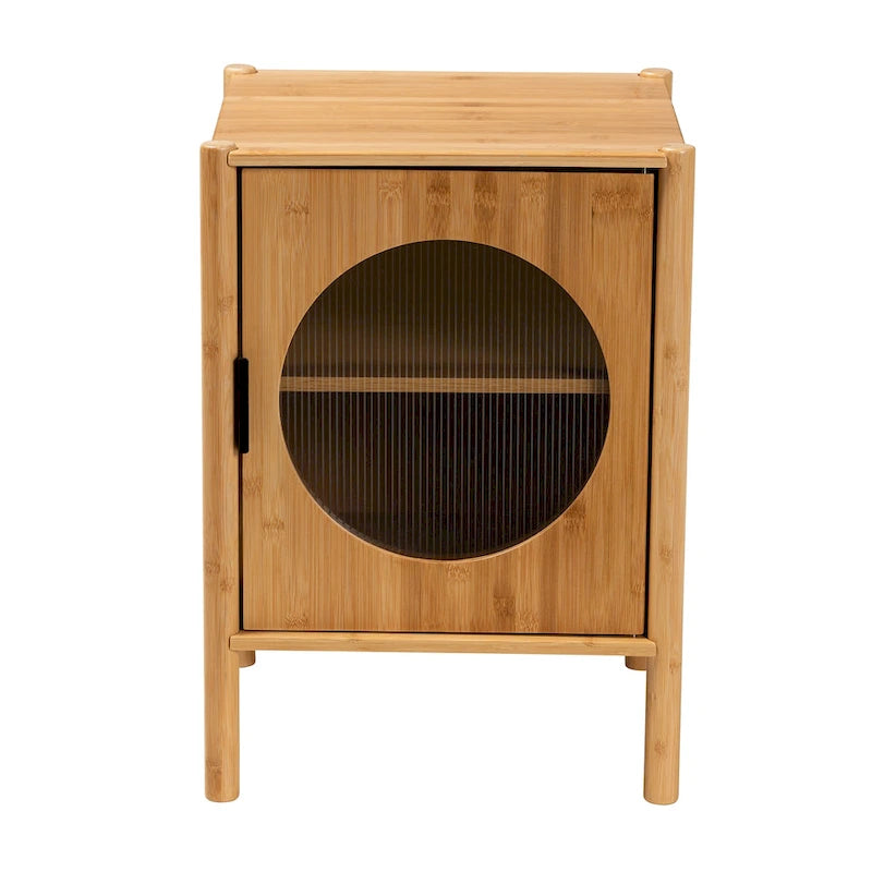 Mid-Century Natural Bamboo Wood 1-Door End Table – product view