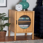 Mid-Century Natural Bamboo Wood 1-Door End Table – product view