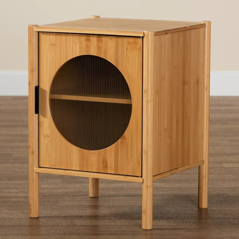 Mid-Century Natural Bamboo Wood 1-Door End Table – product view