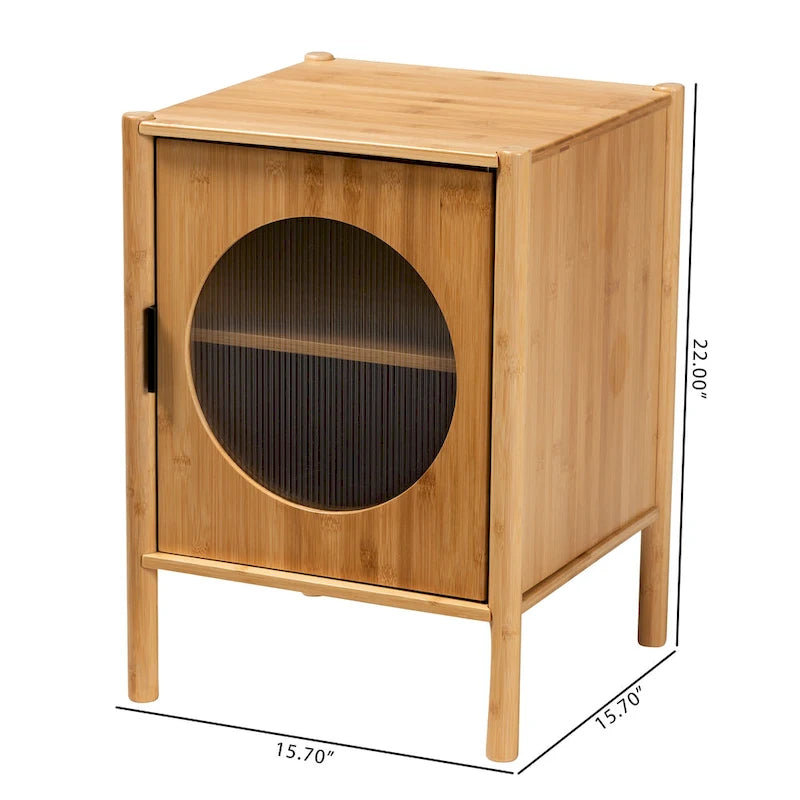 Mid-Century Natural Bamboo Wood 1-Door End Table – product view