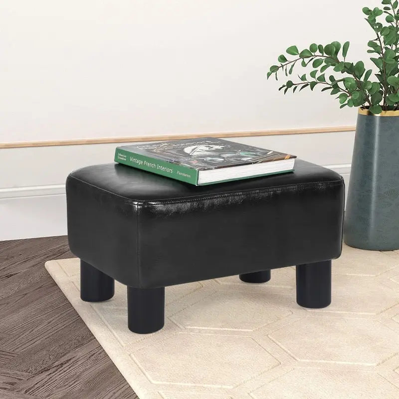 Petit repose-pieds ottoman rectangulaire en cuir synthétique
