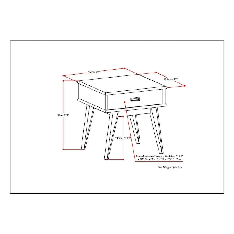 Solid Hardwood Rectangular End Table, 55.9 × 50.8 × 55.9 cm – product view