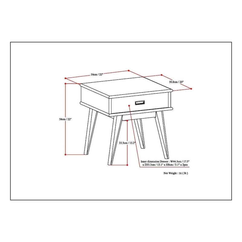 Solid Hardwood Rectangular End Table, 55.9 × 50.8 × 55.9 cm – product view