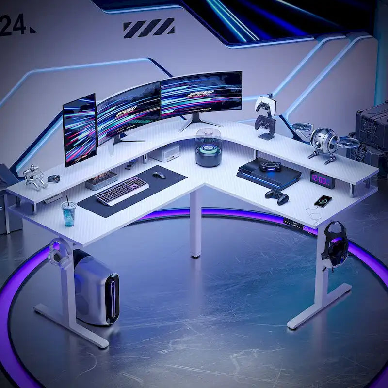 L-Shaped Height-Adjustable Gaming Desk with Monitor Stand, 160 cm Wide – product view