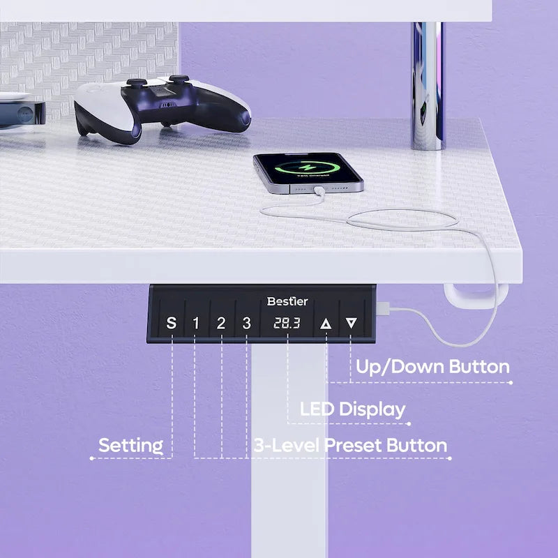 L-Shaped Height-Adjustable Gaming Desk with Monitor Stand, 160 cm Wide – product view