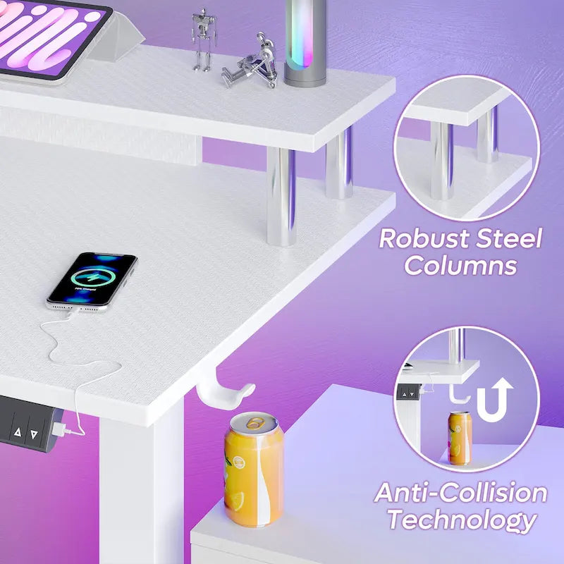 L-Shaped Height-Adjustable Gaming Desk with Monitor Stand, 160 cm Wide – product view