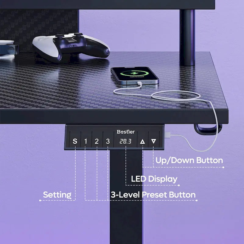 L-Shaped Height-Adjustable Gaming Desk with Monitor Stand, 160 cm Wide – product view