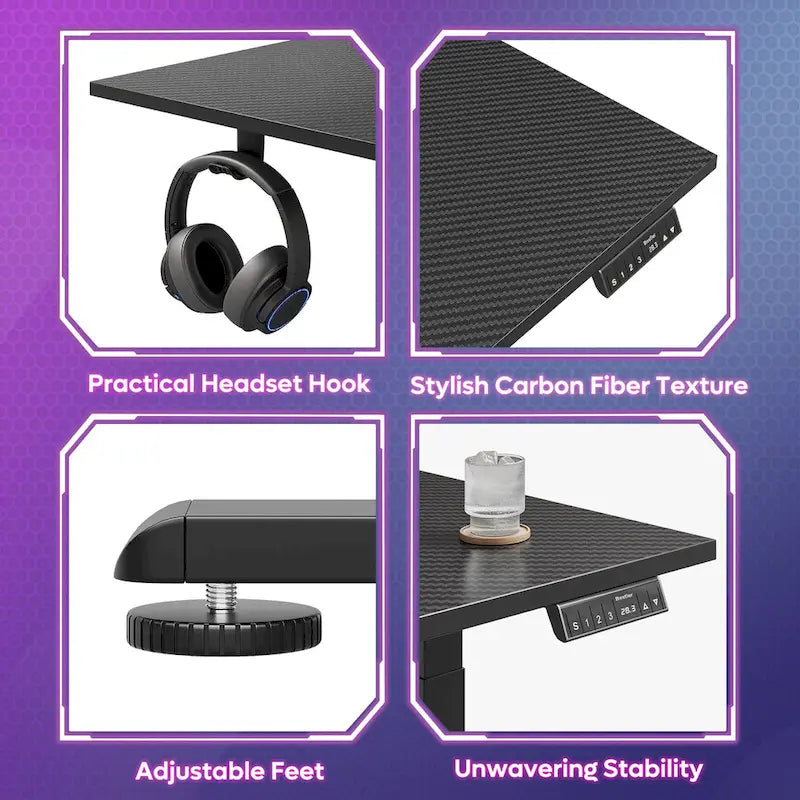 L-Shaped Height-Adjustable Gaming Desk with Monitor Stand, 160 cm Wide – product view