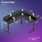 L-Shaped Height-Adjustable Gaming Desk with Monitor Stand, 160 cm Wide – product view