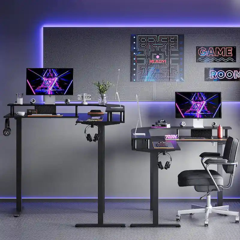 L-Shaped Height-Adjustable Gaming Desk with Monitor Stand, 160 cm Wide – product view