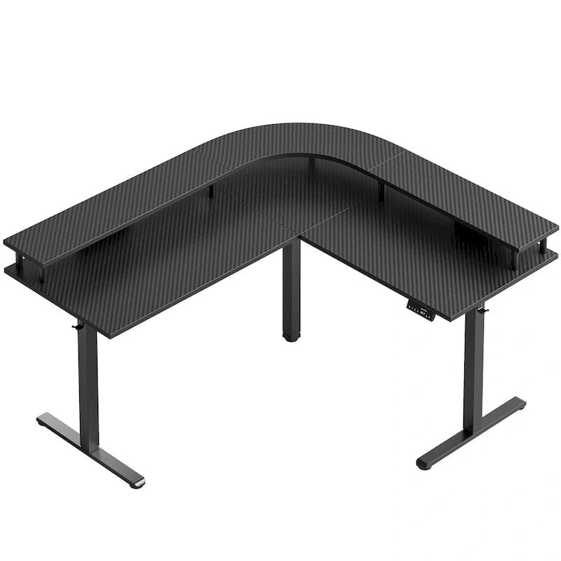 L-Shaped Height-Adjustable Gaming Desk with Monitor Stand, 160 cm Wide – product view
