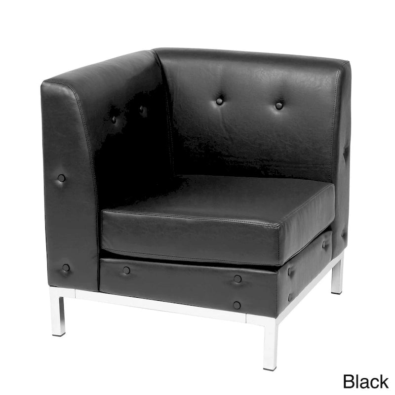 Faux Leather Corner Chair with Chrome-Finished Base – product view