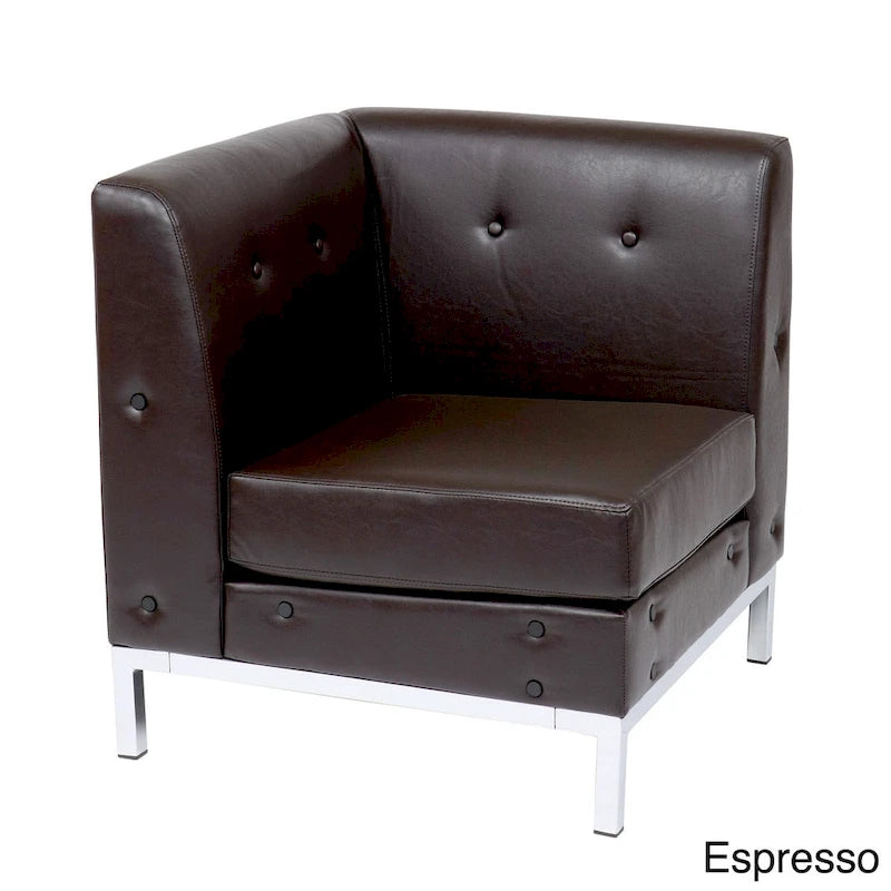 Faux Leather Corner Chair with Chrome-Finished Base – product view