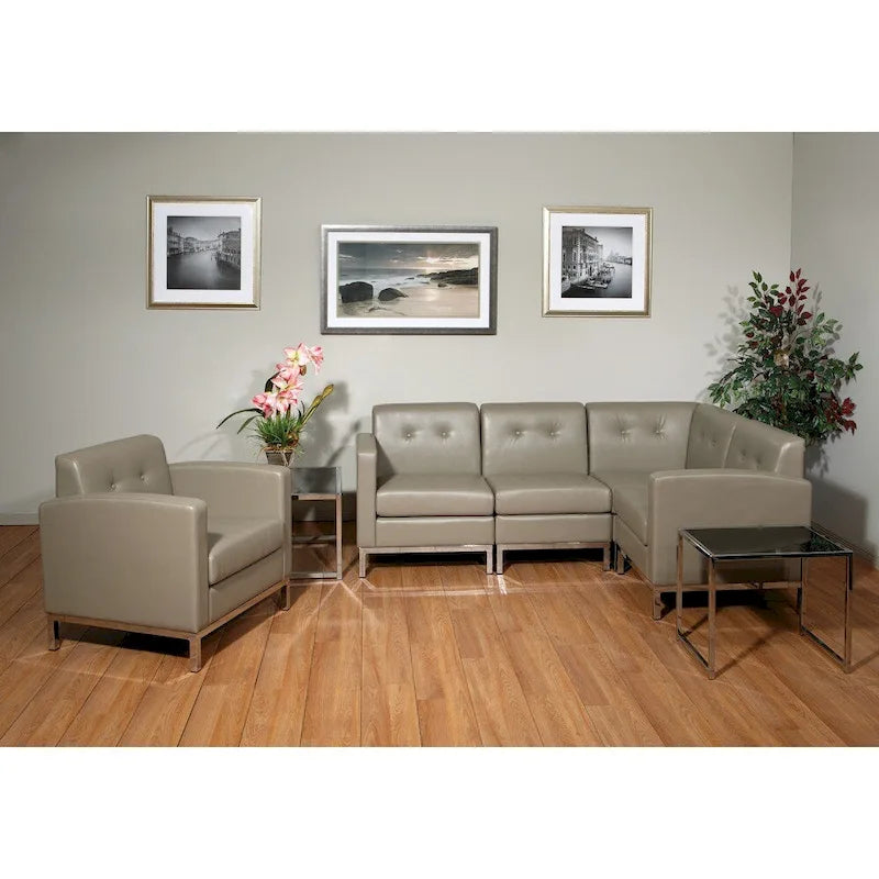 Faux Leather Corner Chair with Chrome-Finished Base – product view