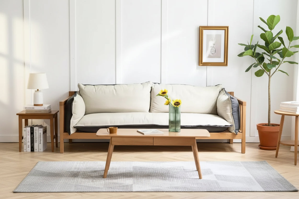 Coffee Table with Drawers, Wood Coffee Table, Center Table Low Table Solid Wood Top Plate Desk Study Writing Desk for Living Room Bedroom Entrayway