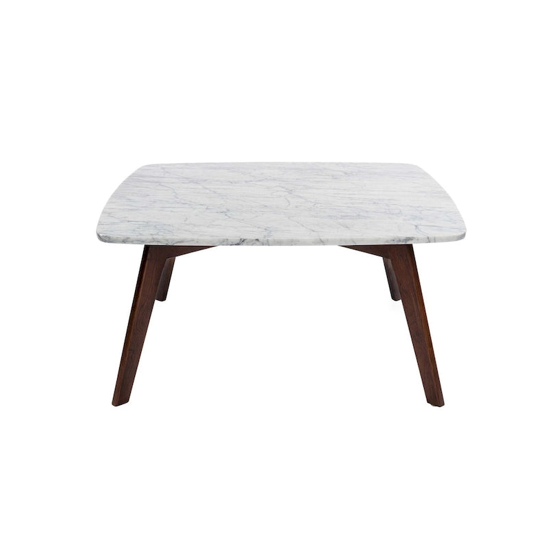 Italian Carrara Marble Square Coffee Table with Walnut Legs, 78.7 cm – product view