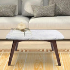 Italian Carrara Marble Square Coffee Table with Walnut Legs, 78.7 cm – product view