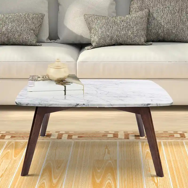 Italian Carrara Marble Square Coffee Table with Walnut Legs, 78.7 cm – product view