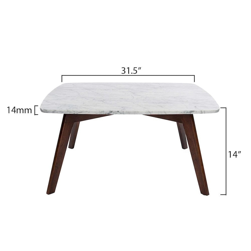 Italian Carrara Marble Square Coffee Table with Walnut Legs, 78.7 cm – product view