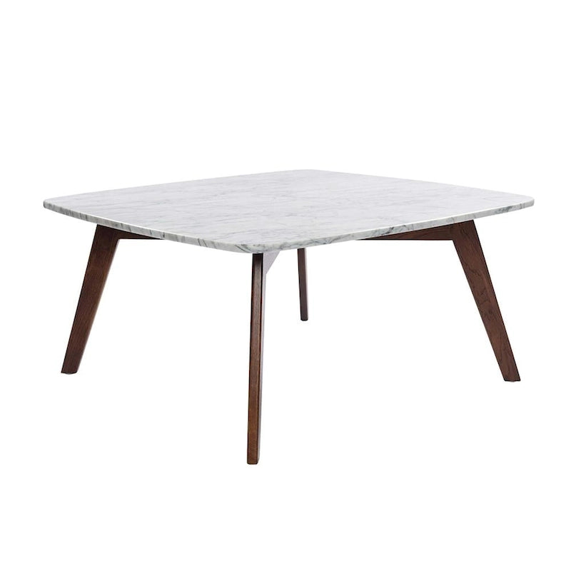 Italian Carrara Marble Square Coffee Table with Walnut Legs, 78.7 cm – product view