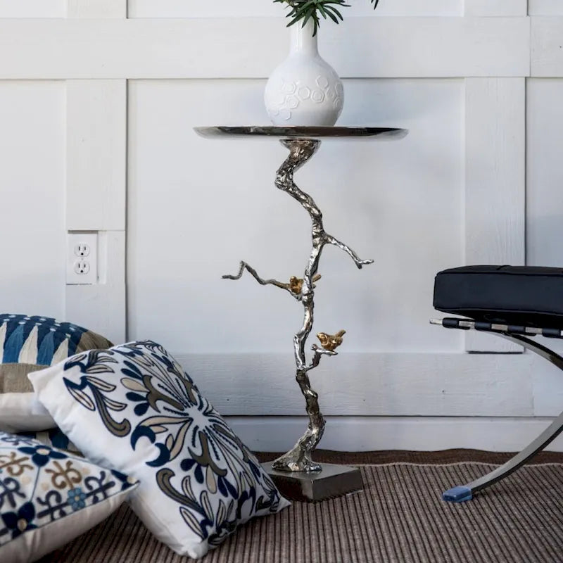 White and Gold Demilune Side Table, 71.1 cm Wide – product view