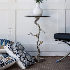 White and Gold Demilune Side Table, 71.1 cm Wide – product view