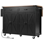 Îlot de cuisine roulant de style campagnard avec abattant et prise de courant, 135,9 cm de large