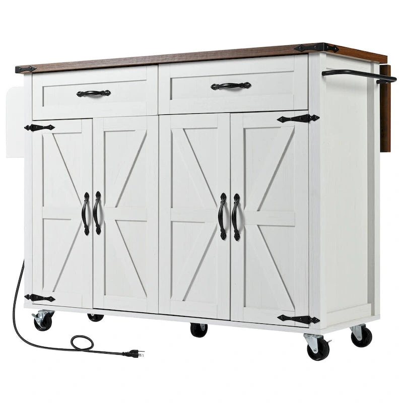 Farmhouse Rolling Kitchen Island with Drop Leaf and Power Outlet, 135.9 cm Wide – product view