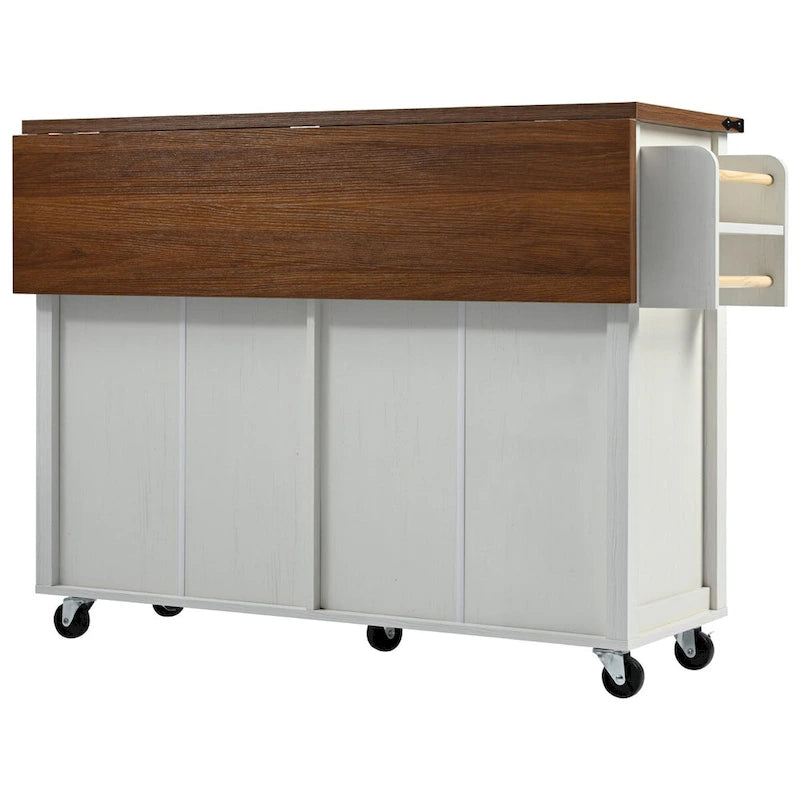Farmhouse Rolling Kitchen Island with Drop Leaf and Power Outlet, 135.9 cm Wide – product view