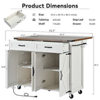 Farmhouse Rolling Kitchen Island with Drop Leaf and Power Outlet, 135.9 cm Wide – product view