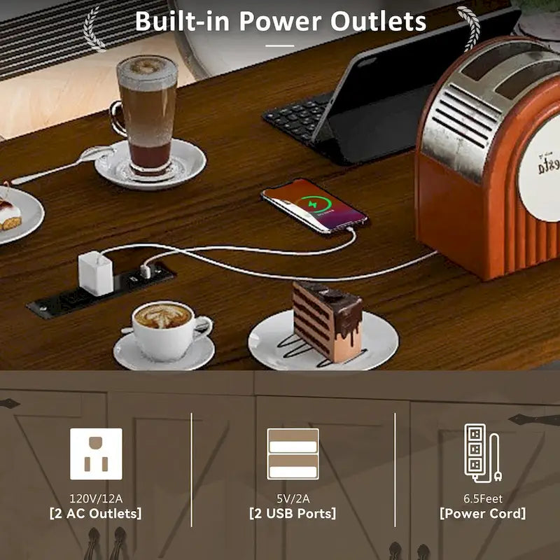Farmhouse Rolling Kitchen Island with Drop Leaf and Power Outlet, 135.9 cm Wide – product view