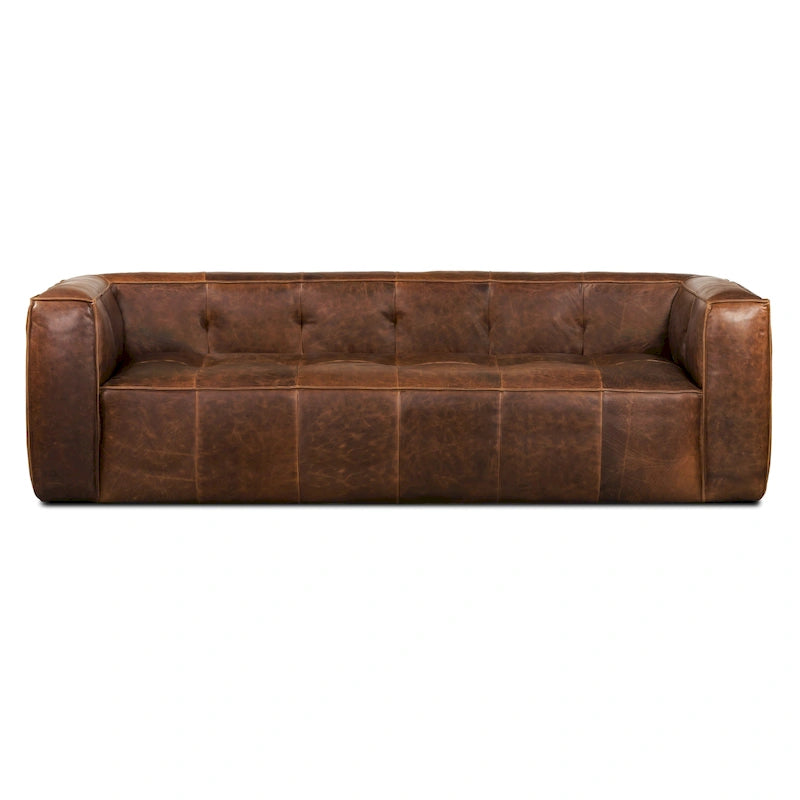 Canapé en cuir pleine fleur italien, 233,7 cm de large