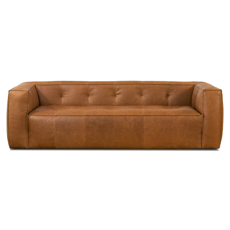 Canapé en cuir pleine fleur italien, 233,7 cm de large