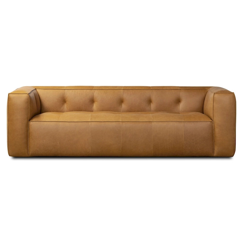Canapé en cuir pleine fleur italien, 233,7 cm de large