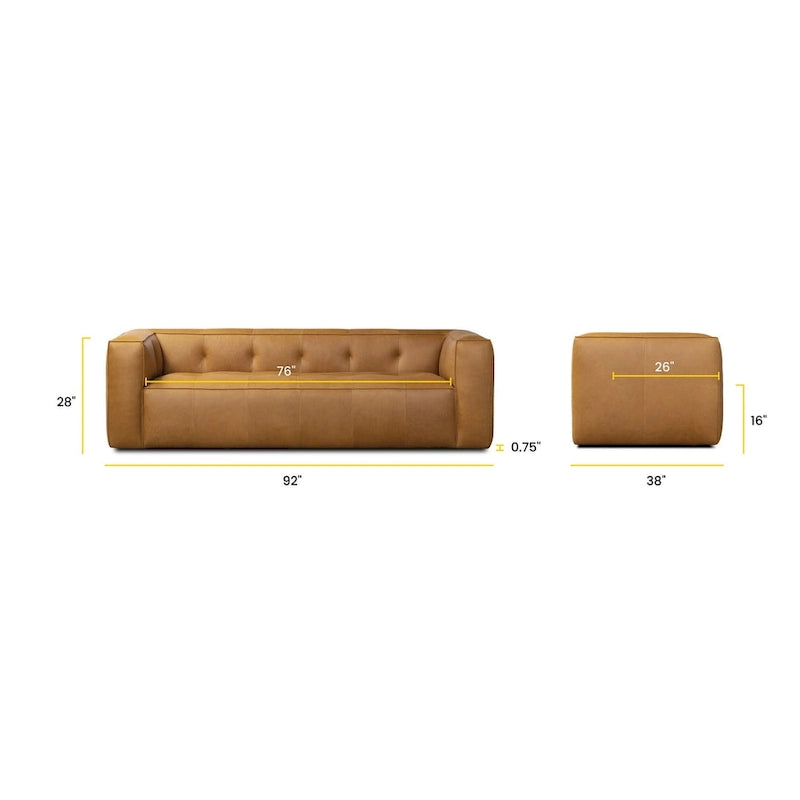 Full-Grain Italian Leather Sofa, 233.7 cm Wide – product view