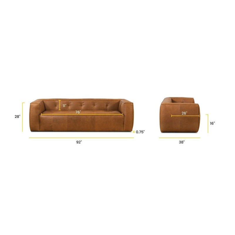 Full-Grain Italian Leather Sofa, 233.7 cm Wide – product view