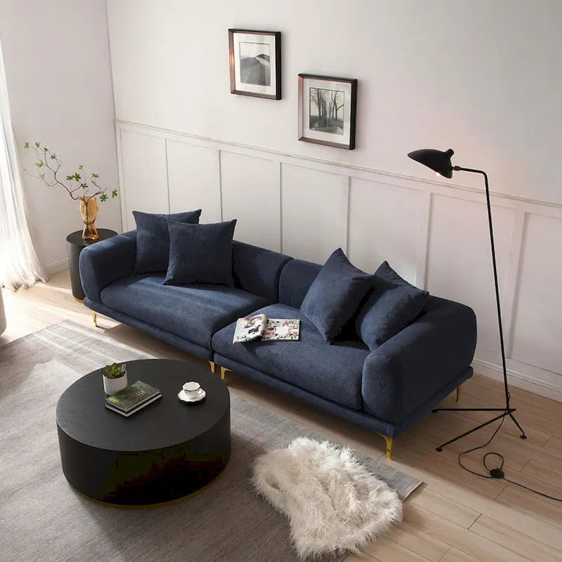 Blue and White Upholstered 4-Seat Fabric Sofa, 275.1 cm Wide – product view