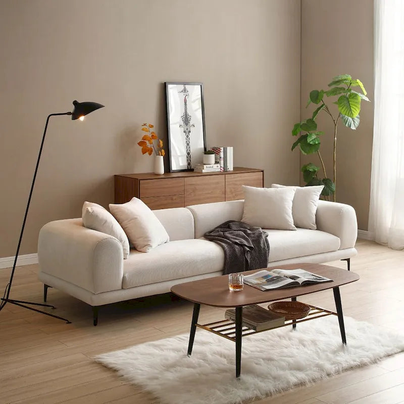 Blue and White Upholstered 4-Seat Fabric Sofa, 275.1 cm Wide – product view