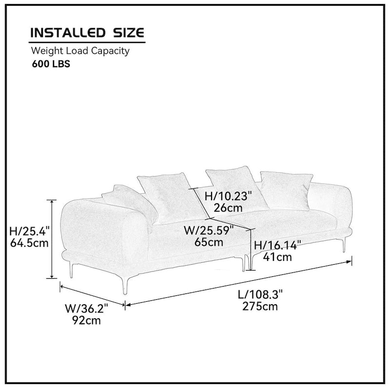 Blue and White Upholstered 4-Seat Fabric Sofa, 275.1 cm Wide – product view