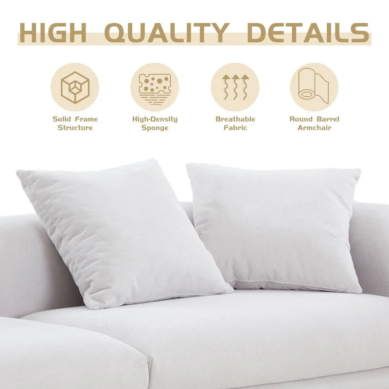Blue and White Upholstered 4-Seat Fabric Sofa, 275.1 cm Wide – product view