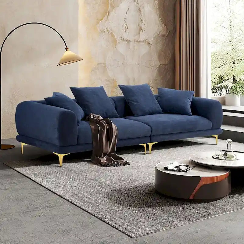 Blue and White Upholstered 4-Seat Fabric Sofa, 275.1 cm Wide – product view