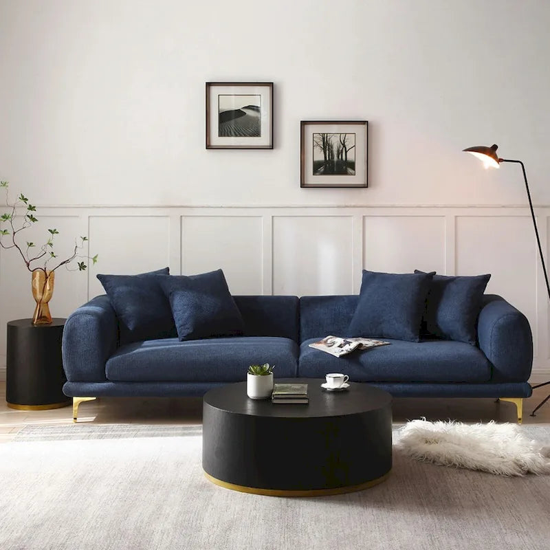 Blue and White Upholstered 4-Seat Fabric Sofa, 275.1 cm Wide – product view