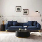 Blue and White Upholstered 4-Seat Fabric Sofa, 275.1 cm Wide – product view