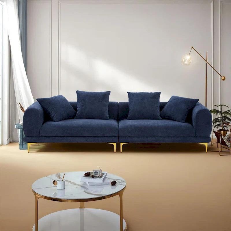Blue and White Upholstered 4-Seat Fabric Sofa, 275.1 cm Wide – product view